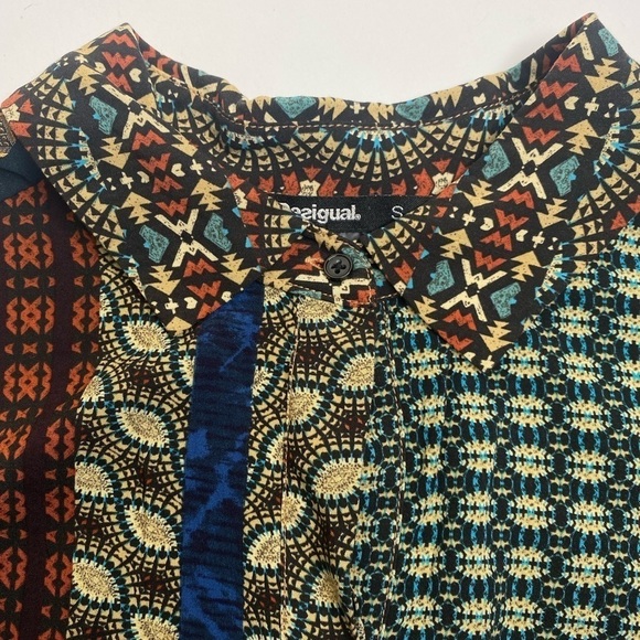 Desigual Azhar Mixed Pattern Short Sleeve Blouse Sz Sm - Picture 9 of 13